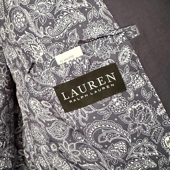 Lauren Ralph Lauren Navy Blue Linen Paisley Print Lining Two Button Blazer 46L - Picture 9 of 11
